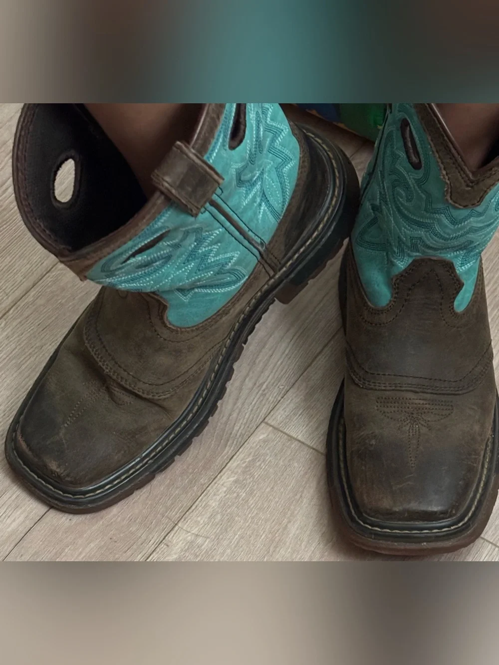 Rocky Brown and Turquoise Kids Pull-On Western Boots